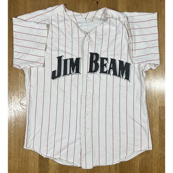 VTG Baseball Jersey Jim Beam No. 9 Pinstripes L Made In USA - Picture 1 of 5